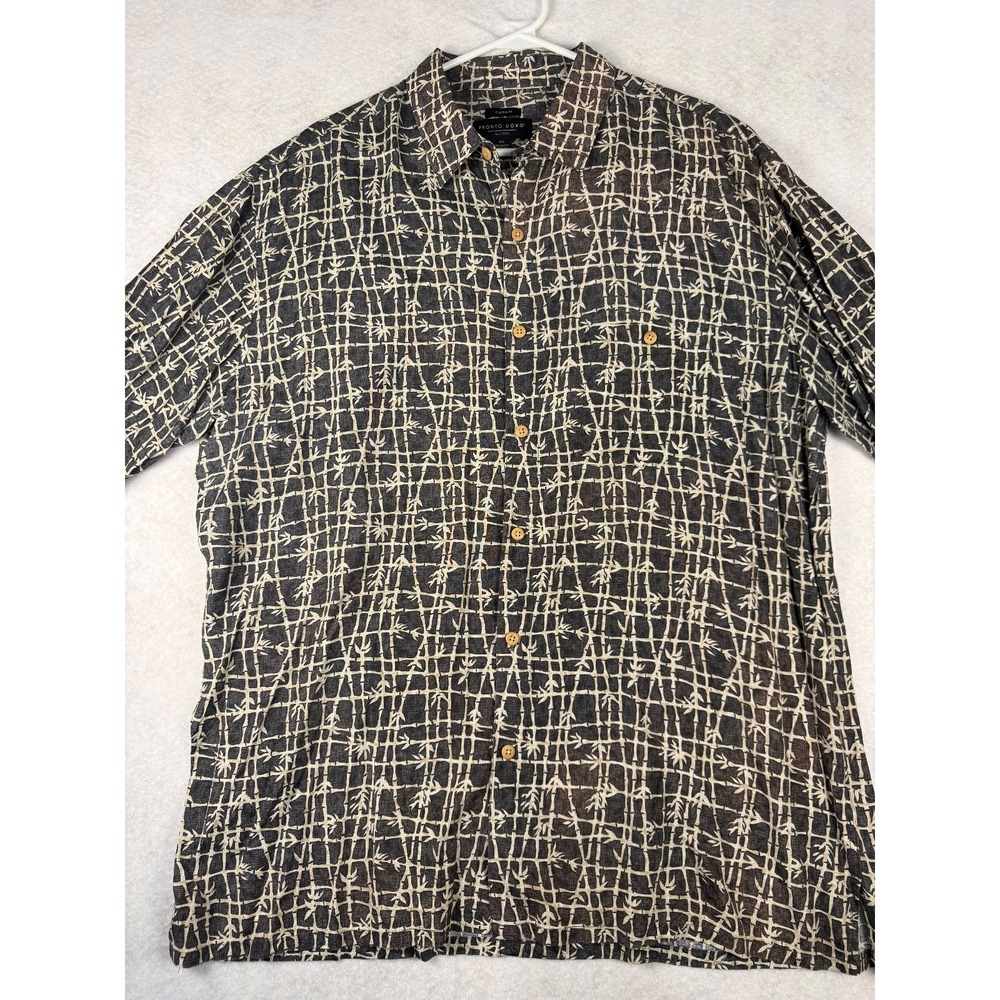 Men's Shirt XL Classic Fit 100%‎ Rayon Black Beige Pattern Button Front